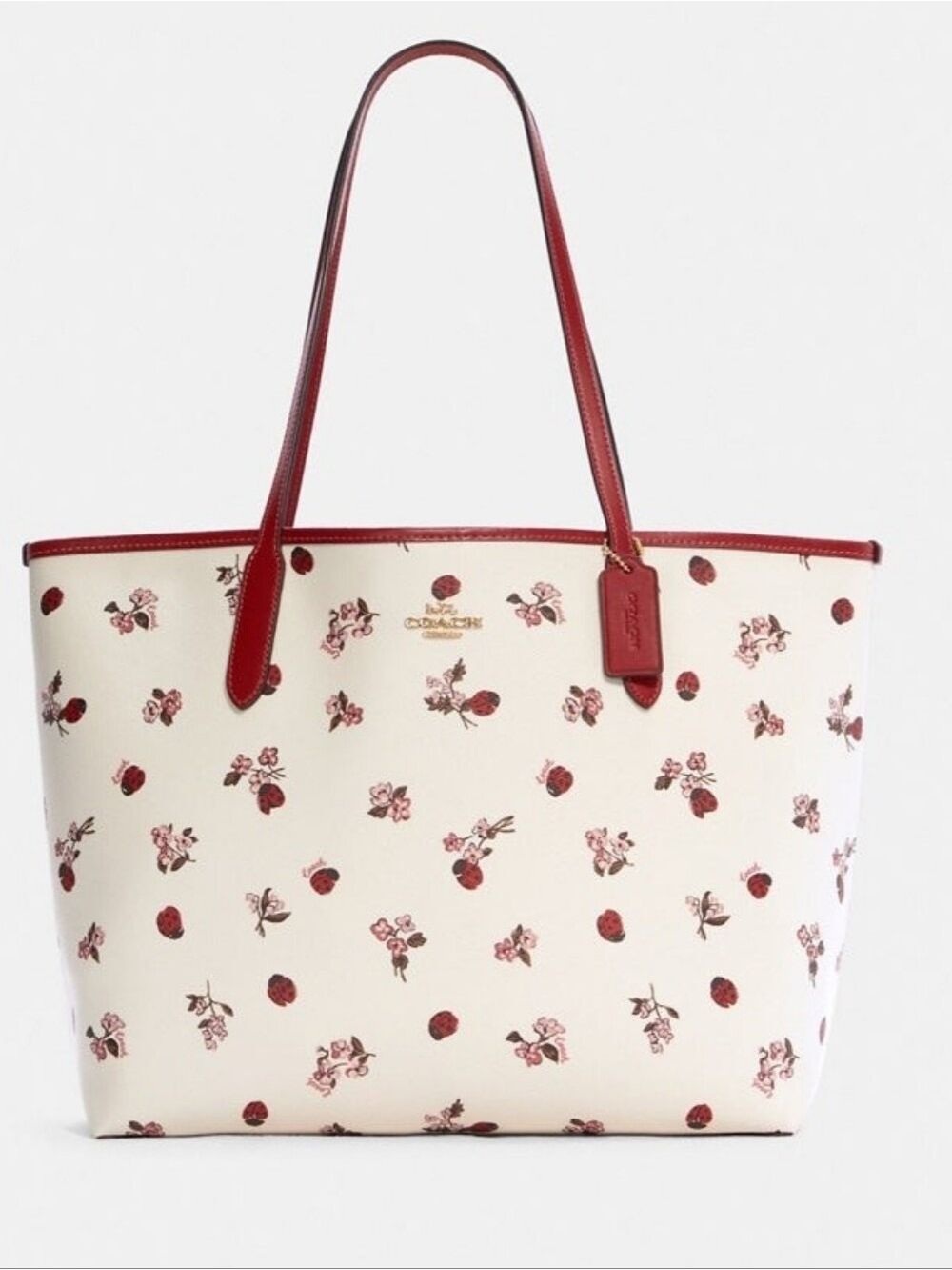 Coach City Tote with Red Floral Print and Lady Bug Print